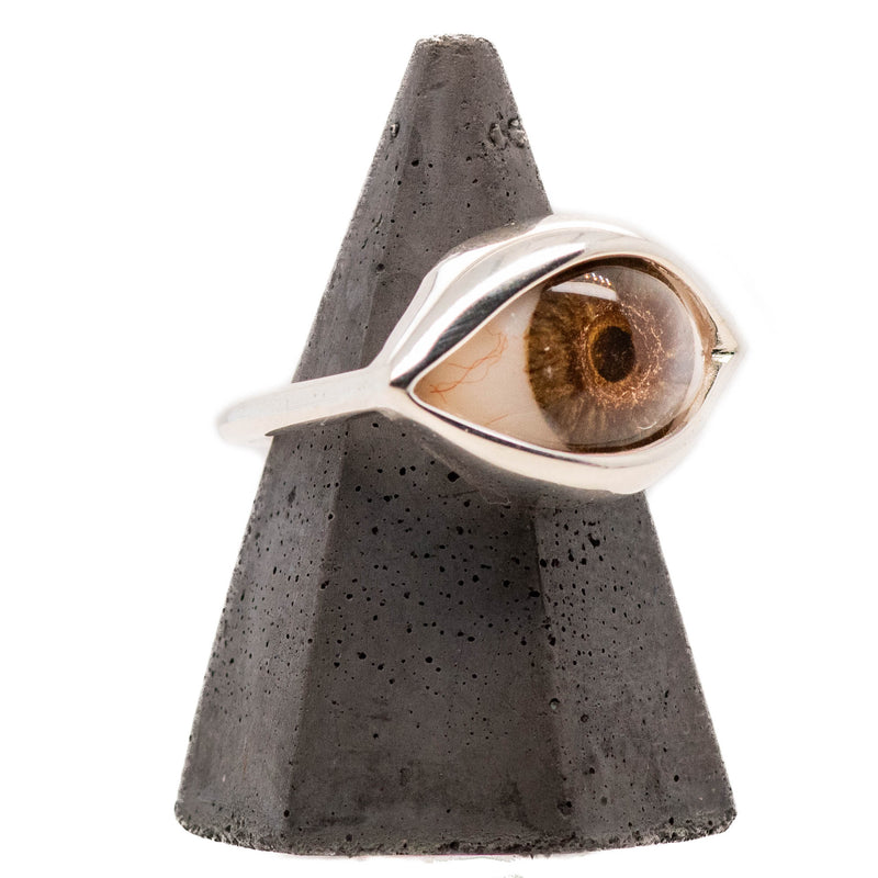 Hand Painted Brown Silver Dali Eye Ring