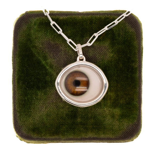 Hand Painted Brown Silver Eye Pendant