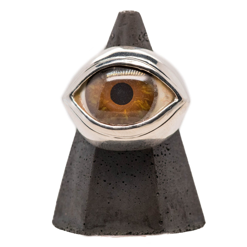 Hand Painted Brown Silver Classic Eye Ring