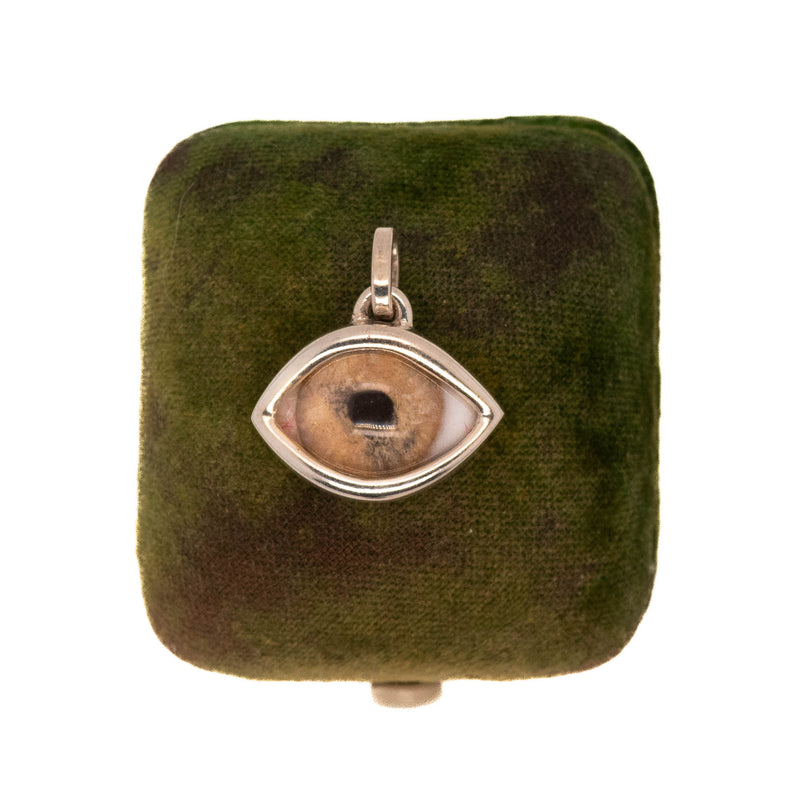 Hand Painted Brown Silver Classic Eye Pendant