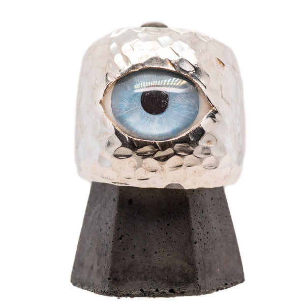 Thorns & Roses Hand Painted Blue Silver Eye Ring