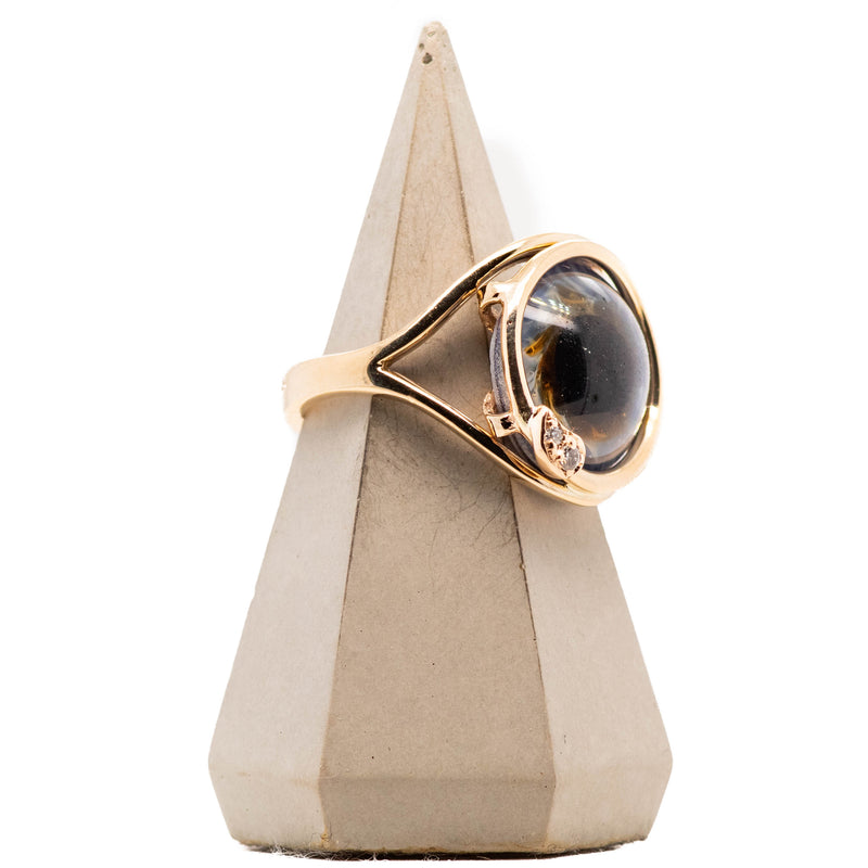 Dark Blue Hazel Glass Skeleton Gold Eye Ring With Diamond