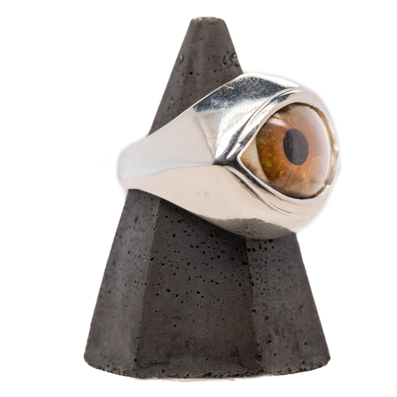 Hand Painted Brown Silver Classic Eye Ring