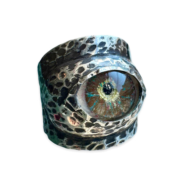 Thorns & Roses Hand Painted Hazel Silver Eye Ring