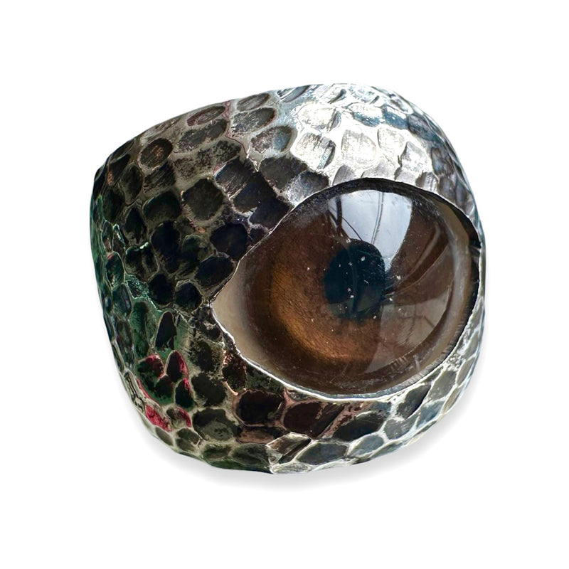 Thorns & Roses Hand Painted Brown Silver Eye Ring