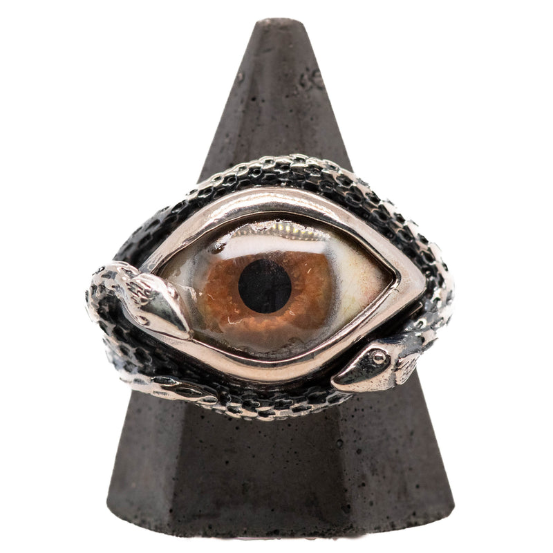 Hand Painted Brown Ojo De Medusa Eye Ring