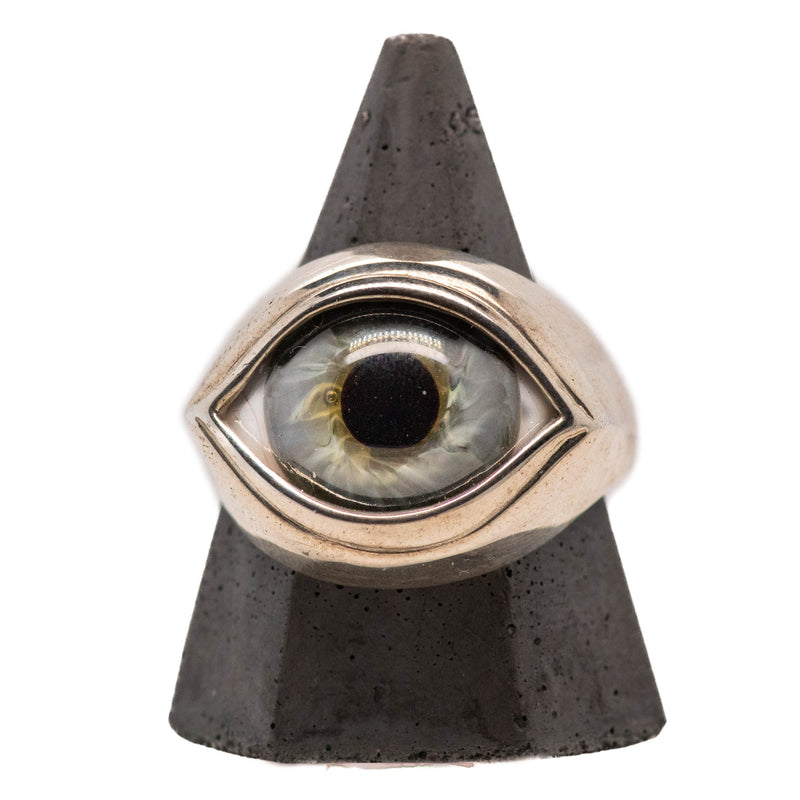 Green Silver Classic Glass Eye Ring