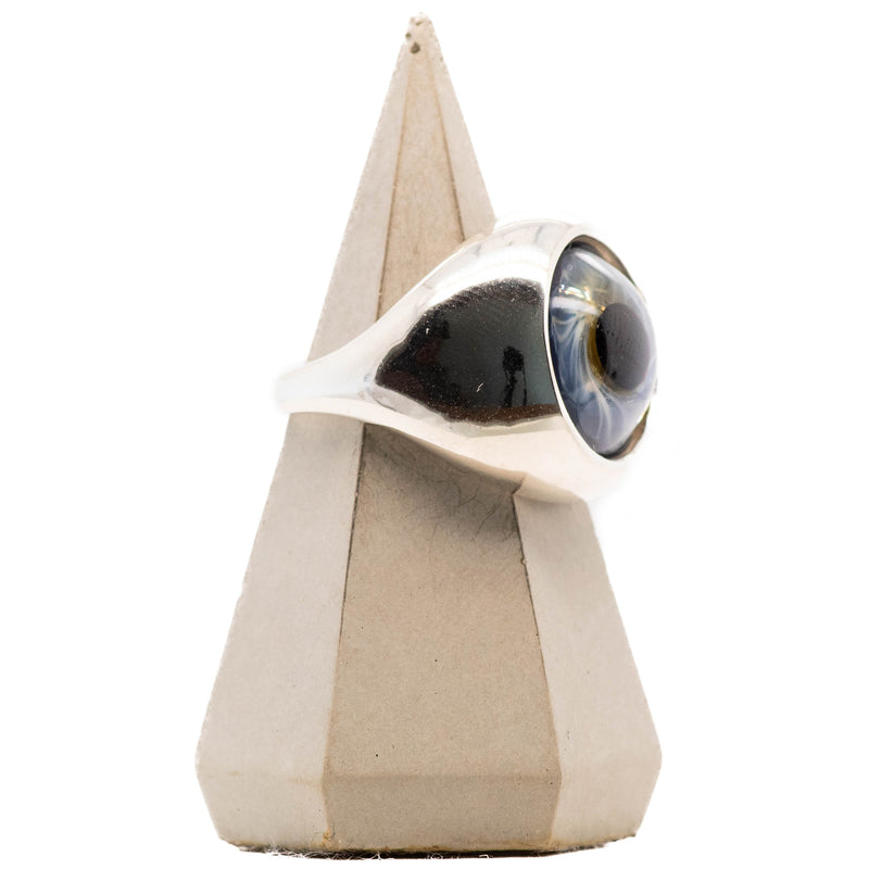 Blue Silver Bubble Glass Eye Ring