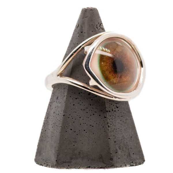 Hand Painted Hazel Silver Wire Setting Eye Ring