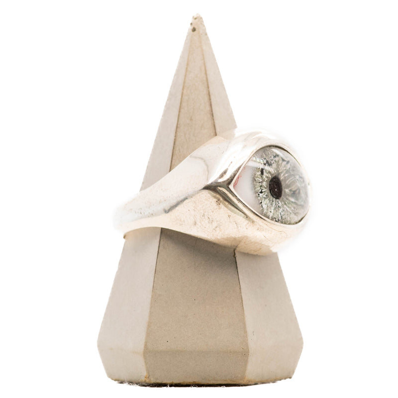 Hand Painted Grey Silver Classic Eye Ring
