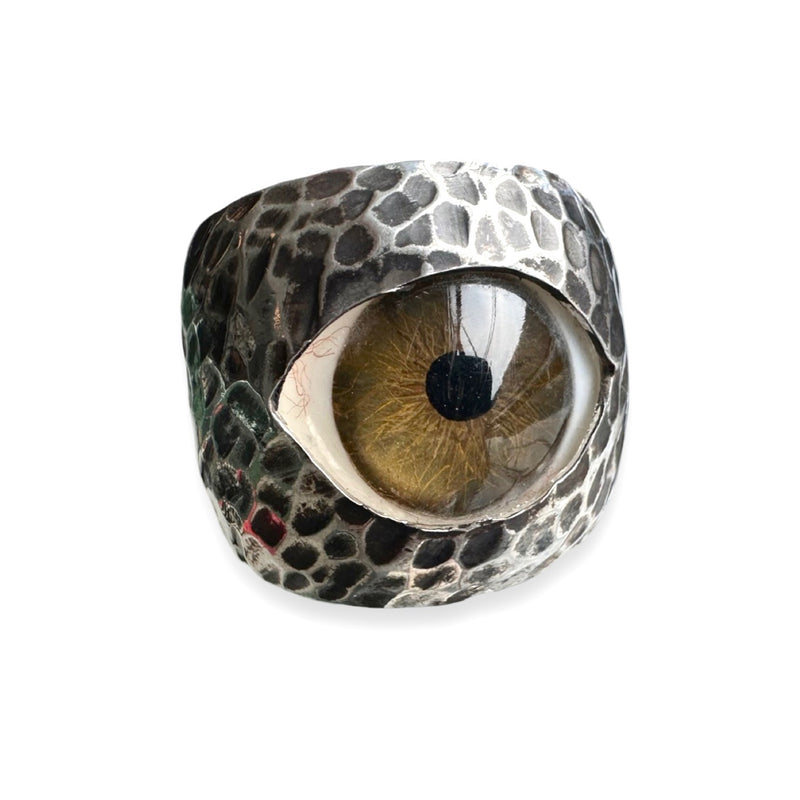 Thorns & Roses Hand Painted Brown Silver Eye Ring