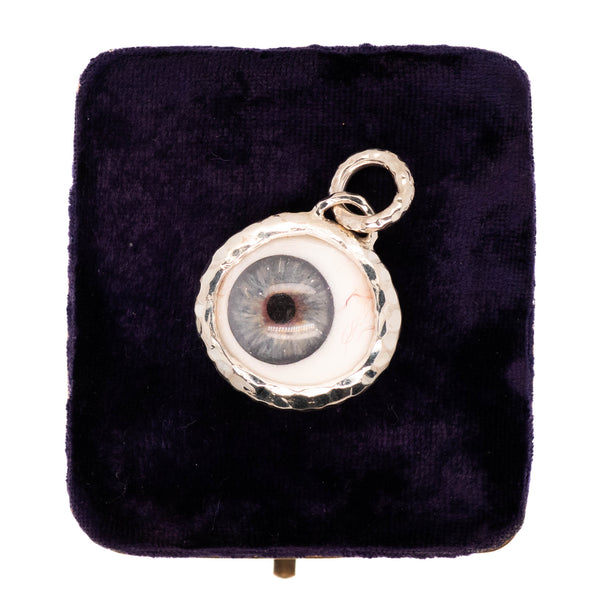 Hand Painted Blue Hammered Silver Eye Pendant