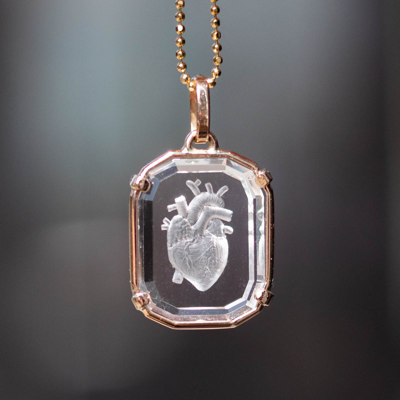 Clear Crystal Heart Gold Pendant