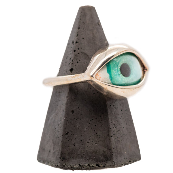 Hand Painted Turquoise Silver Dali Eye Ring