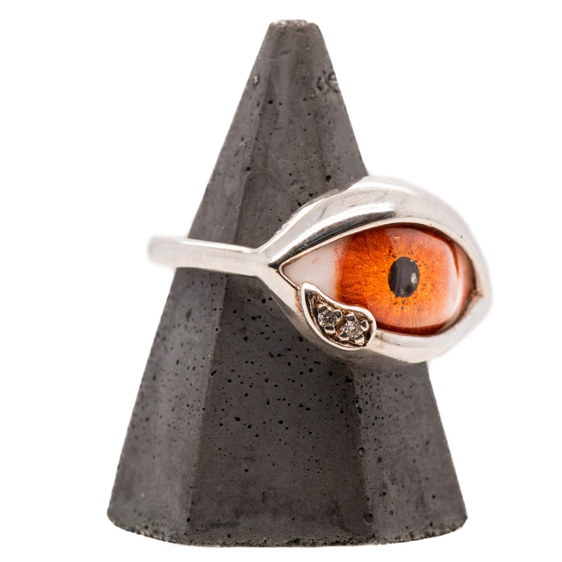 Hand Painted Red Silver Dali Eye Ring with Teardrop