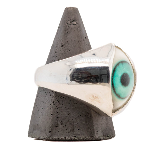 Hand Painted Turquoise Silver King Eye Ring