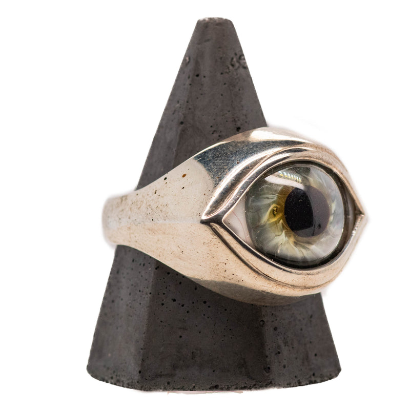 Green Silver Classic Glass Eye Ring