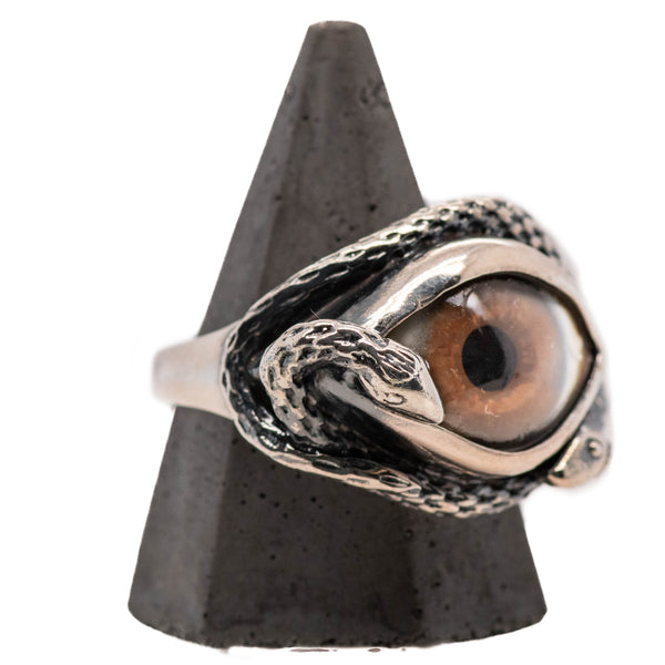 Hand Painted Brown Ojo De Medusa Eye Ring