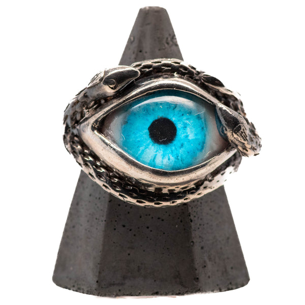 Hand Painted Blue Ojo De Medusa Eye Ring