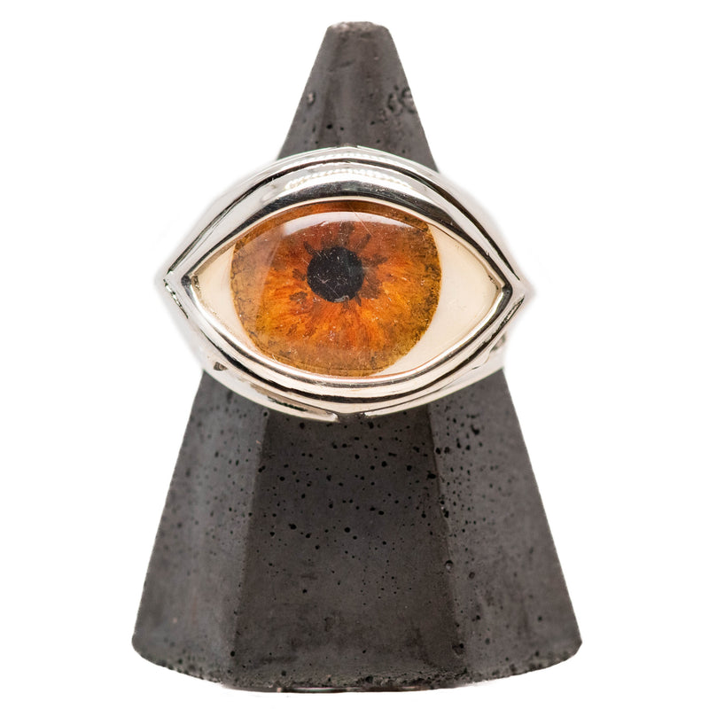 Hand Painted Brown Silver Skeleton Eye Ring