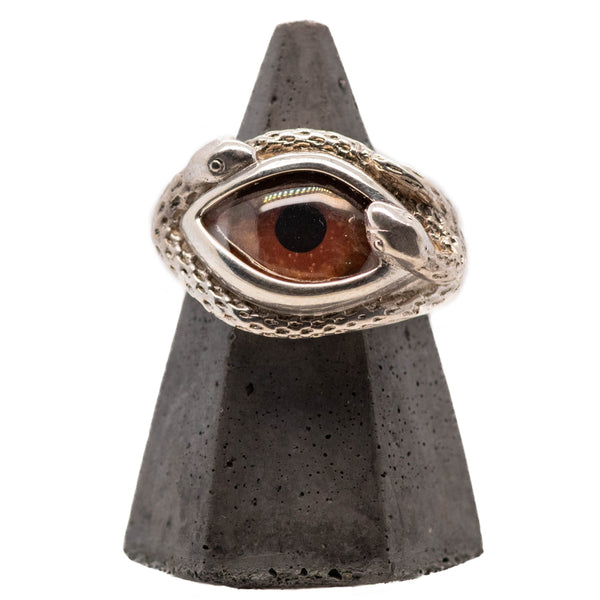 Hand Painted Brown Ojo De Medusa Small Eye Ring