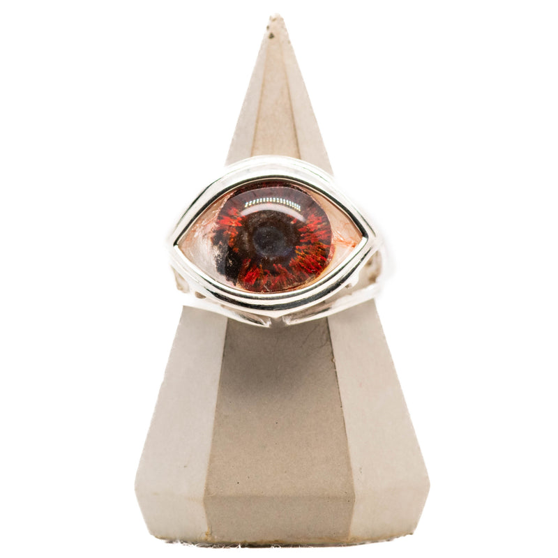Hand Painted Red Silver Skeleton Eye Ring