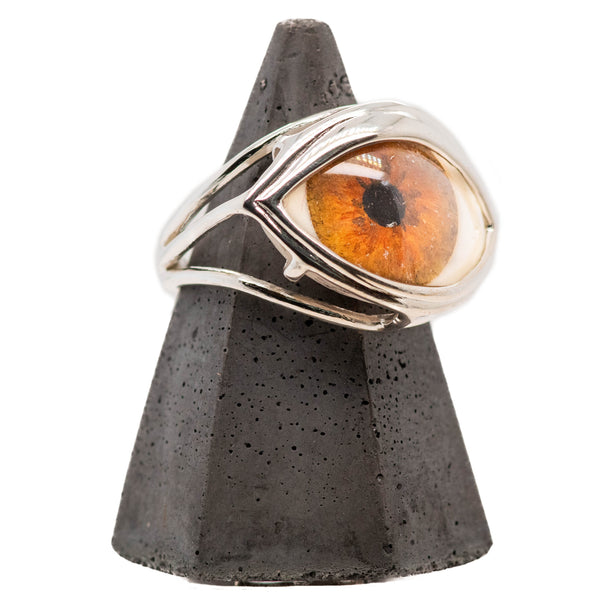 Hand Painted Brown Silver Skeleton Eye Ring