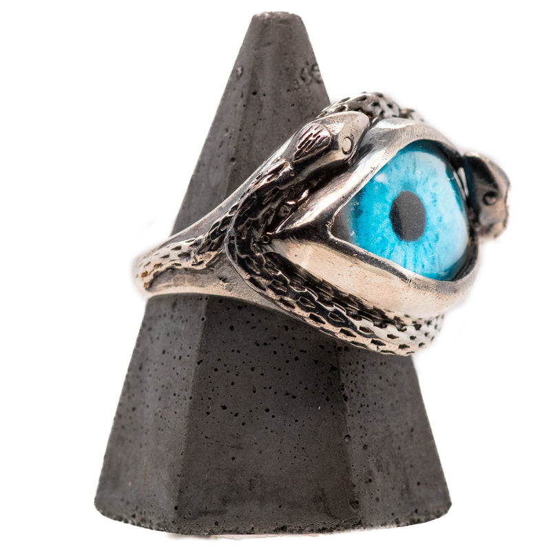 Hand Painted Blue Ojo De Medusa Eye Ring