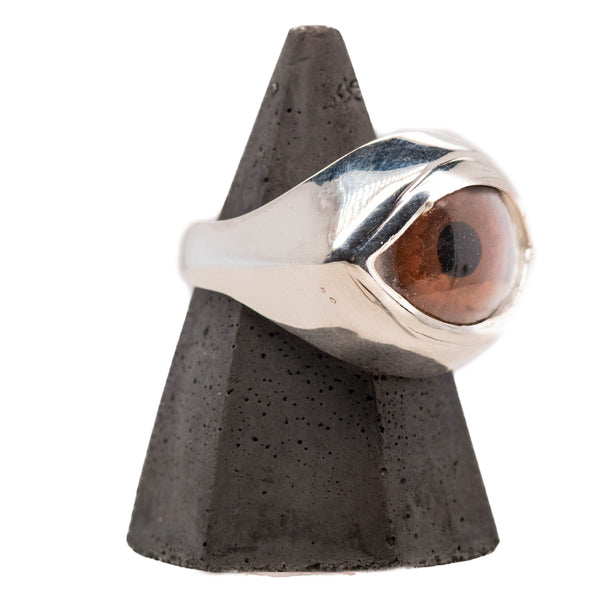 Hand Painted Brown Silver Classic Eye Ring