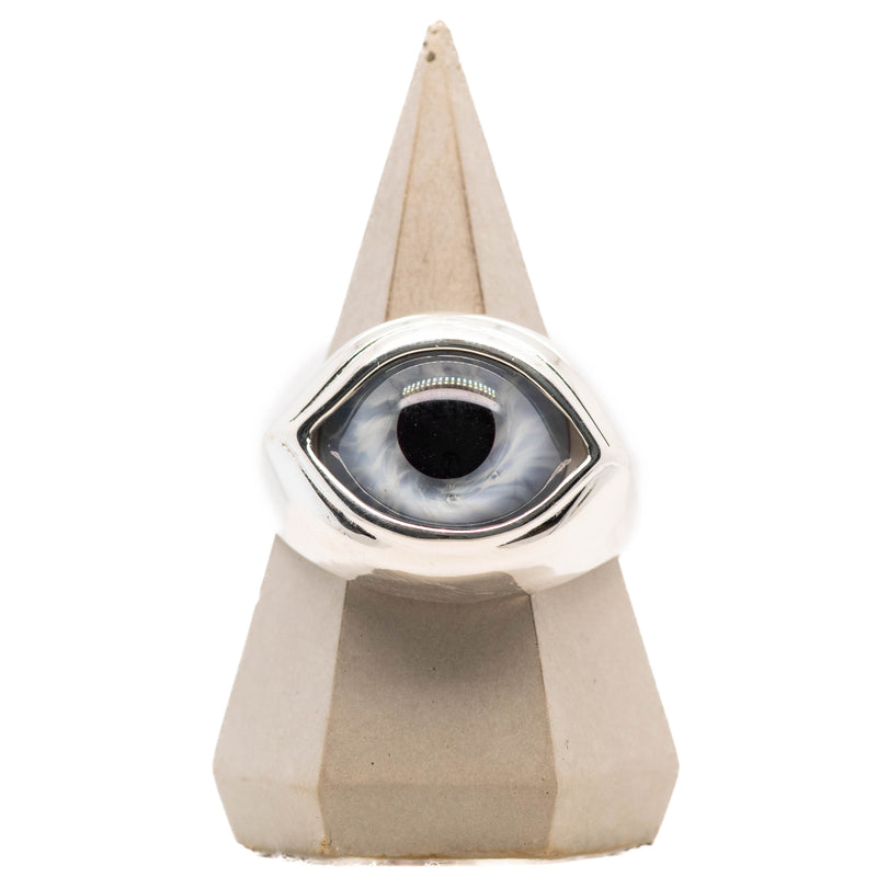 Blue Silver Classic Glass Eye Ring