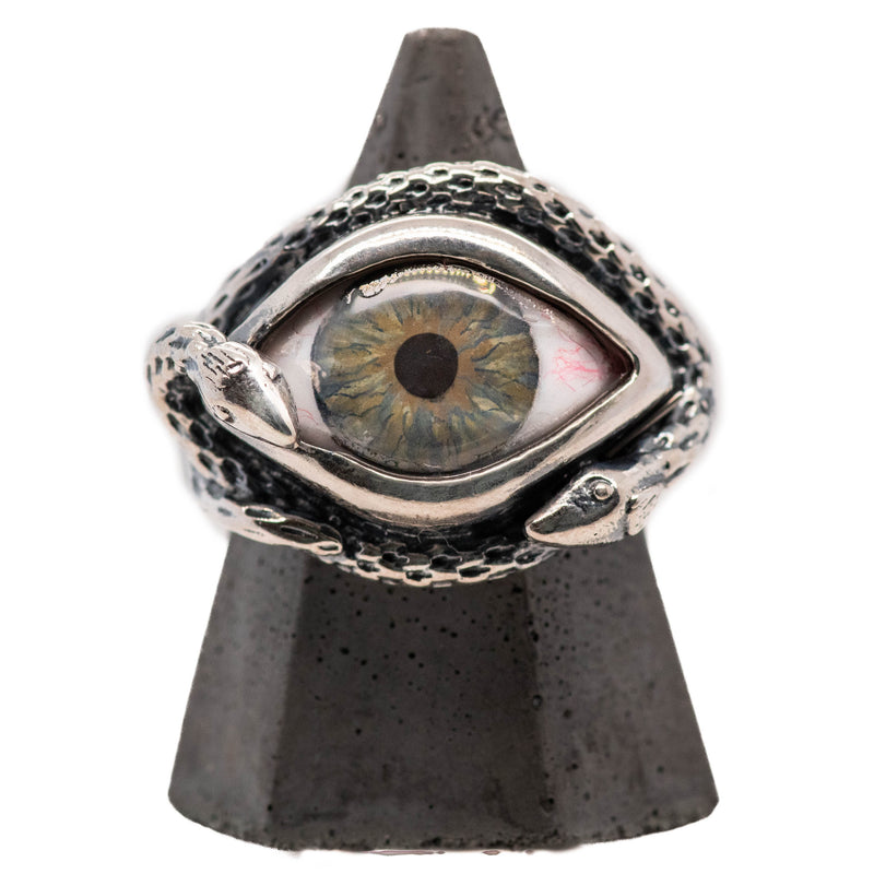 Hand Painted Blue Ojo De Medusa Eye Ring