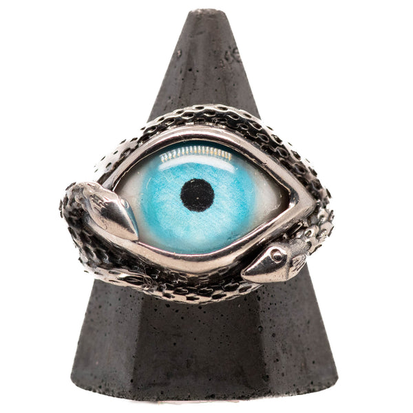 Hand Painted Blue Ojo De Medusa Eye Ring