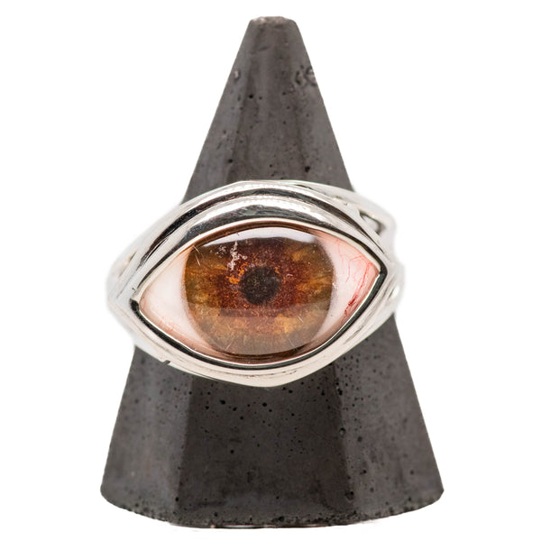 Hand Painted Brown Silver Skeleton Eye Ring