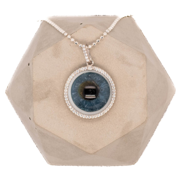 Blue Blown Glass Eye Pendant with Halo