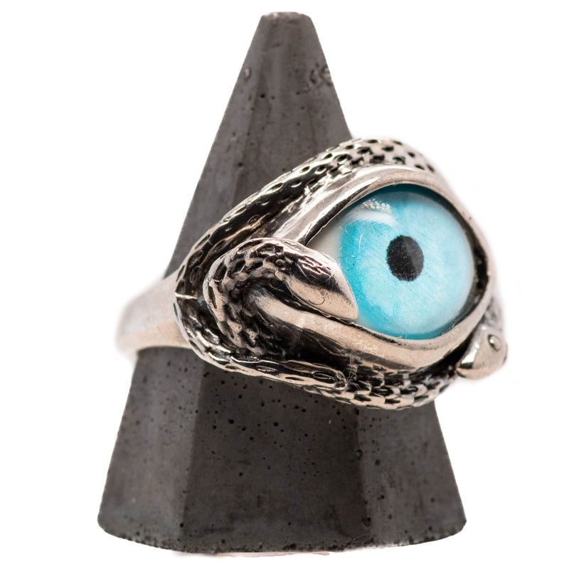 Hand Painted Blue Ojo De Medusa Eye Ring