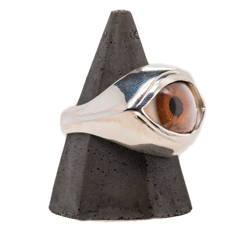 Hand Painted Brown Silver Classic Eye Ring