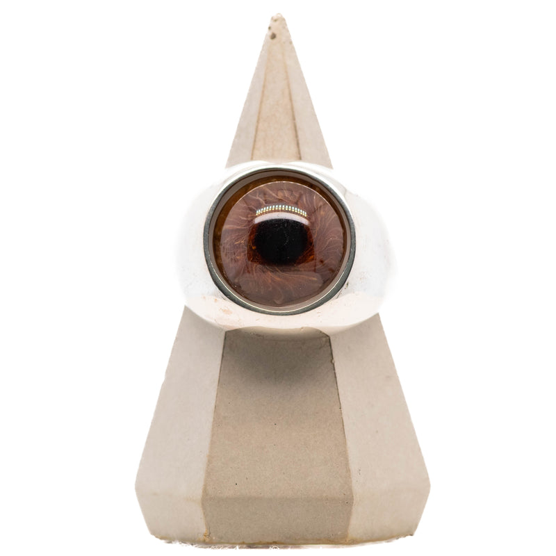 Brown Silver Bubble Glass Eye Ring