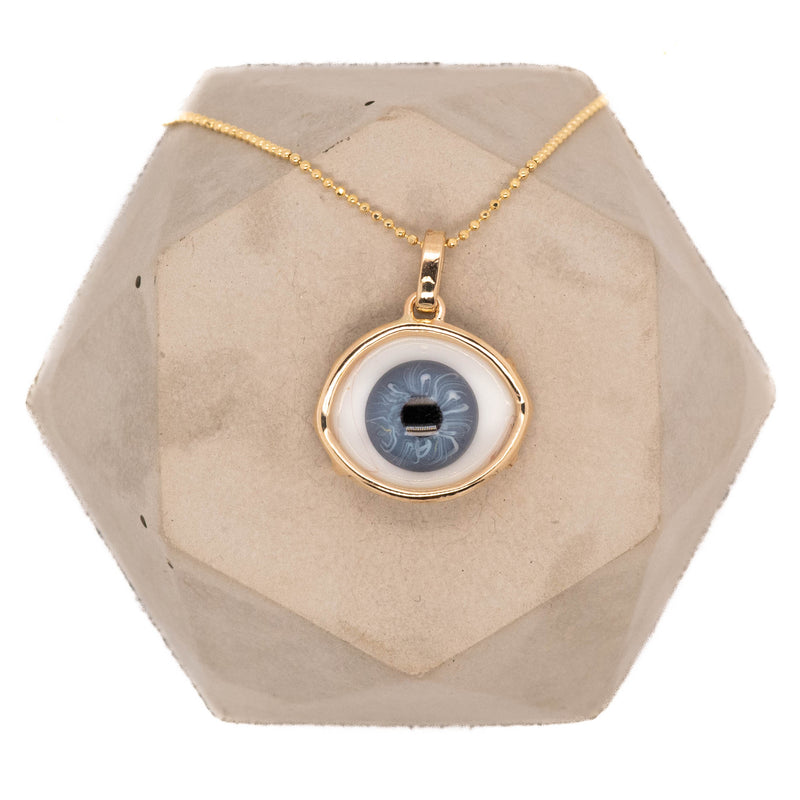 Blue Gold Glass Eye Pendant