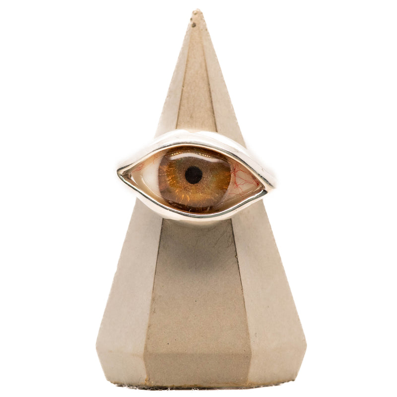 Hand Painted Brown Silver Dali Eye Ring