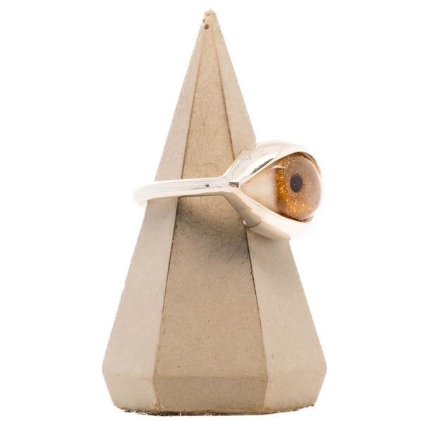 Hand Painted Brown Silver Dali Eye Ring