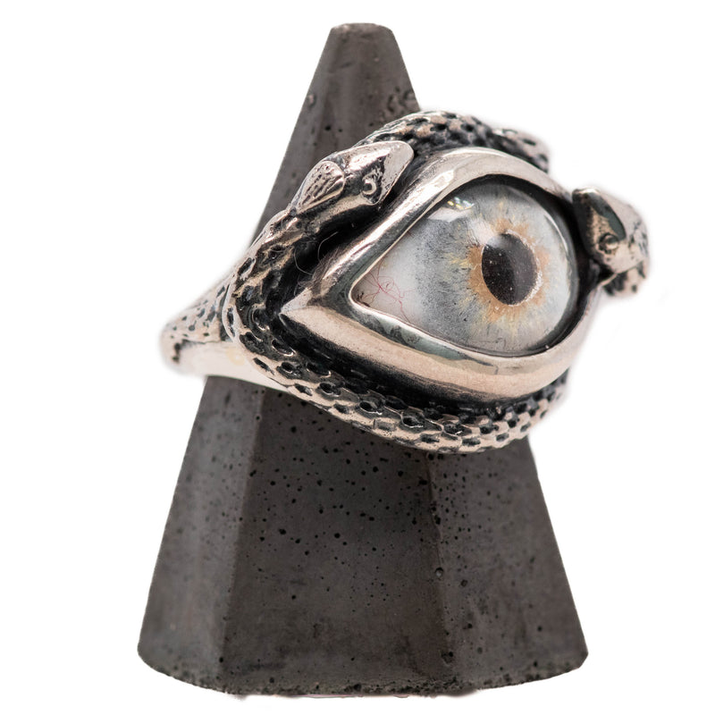 Hand Painted Blue Ojo De Medusa Eye Ring