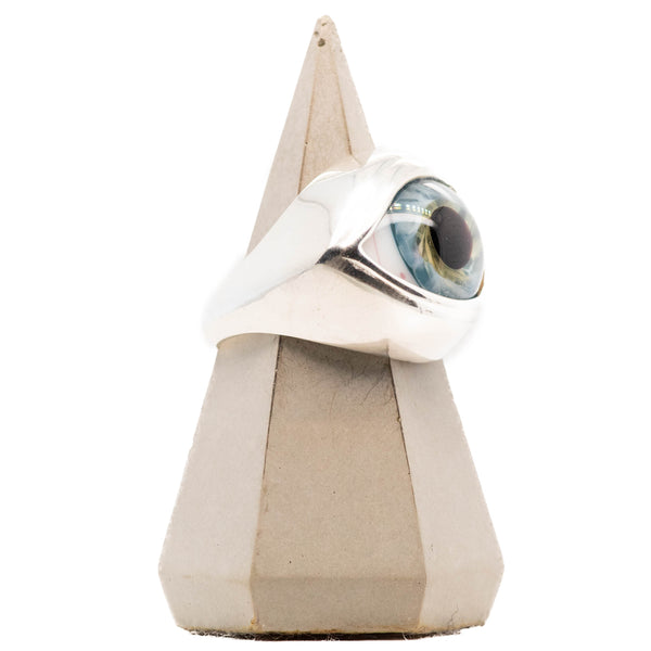 Blue Silver Classic Glass Eye Ring