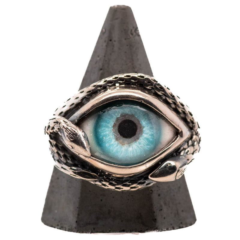 Hand Painted Blue Ojo De Medusa Eye Ring