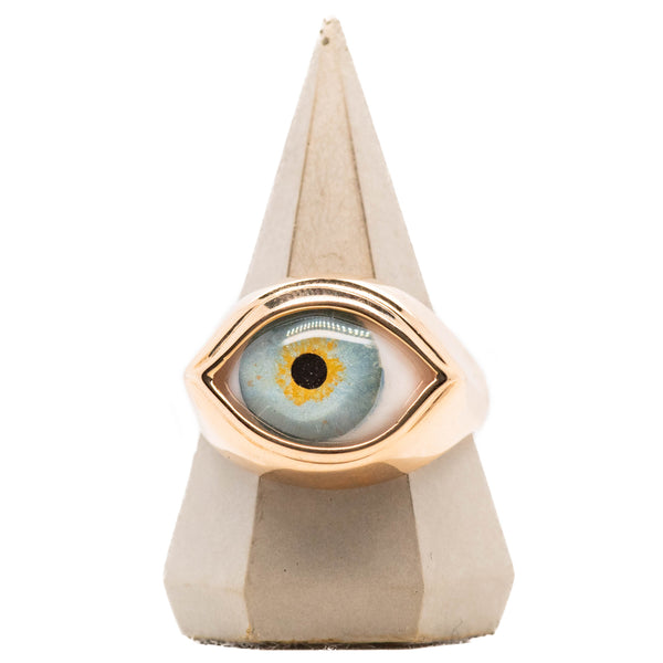 Hand Painted Blue Gold Classic Eye Ring