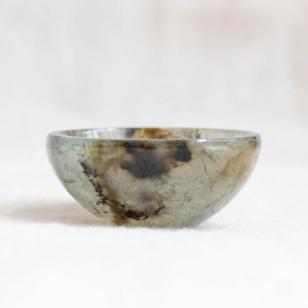 Moss Agate Hand Carved Catch All Bowl