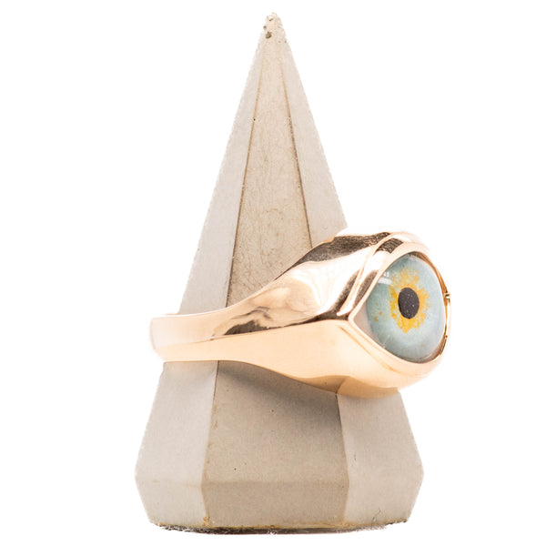 Hand Painted Blue Gold Classic Eye Ring