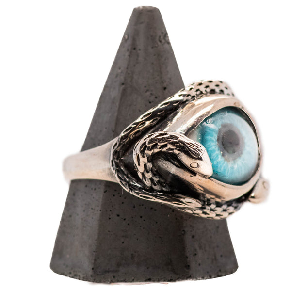 Hand Painted Blue Ojo De Medusa Eye Ring