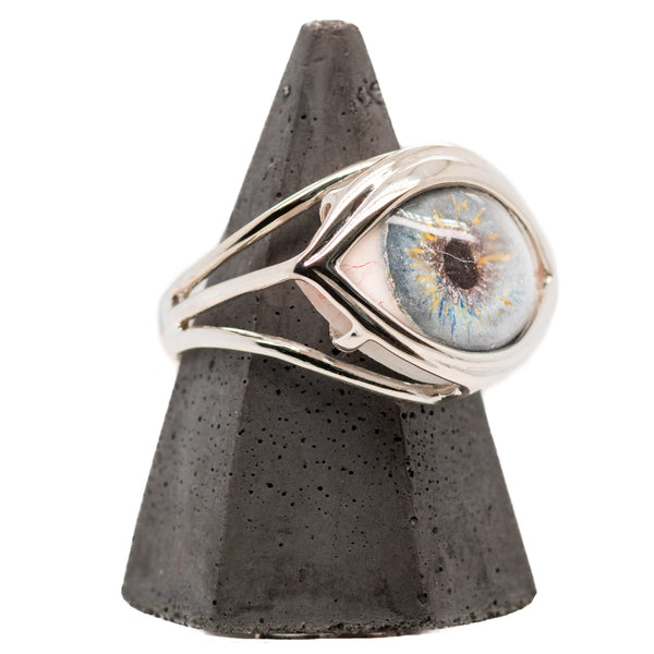 Hand Painted Blue Silver Skeleton Eye Ring