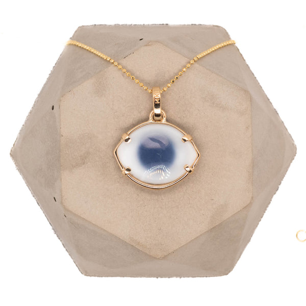 Blue Gold Glass Eye Pendant