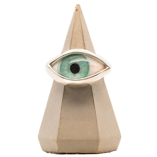 Hand Painted Turquoise Silver Dali Eye Ring